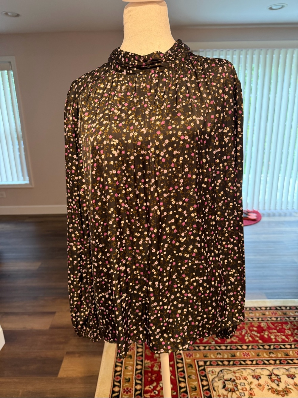LOFT NWOT Black Floral Blouse